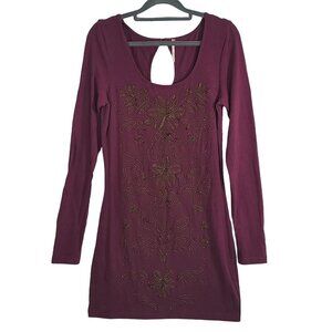 Free People Lady‎ in Waiting Beaded Embellished Burgundy Body Con Mini Dress M